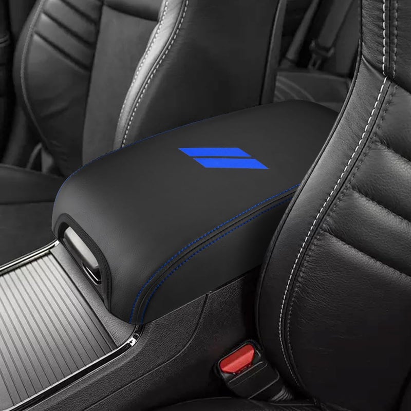 INTGET Car Center Console Cover for 2022 2021 Dodge Charger Accessories 2020 2019 2018 2017 2016 2015 Leather Armrest Cover Console Lid Protector Cushion Pad (Dark Blue Stitches  Leather) - Image 5